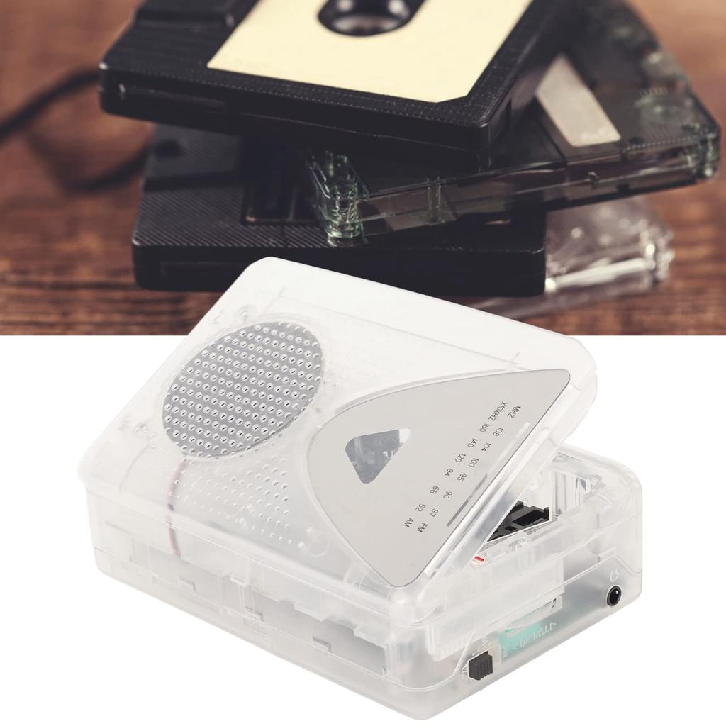 Portable Cassette Player with USB or USB Power Clear Ideal for Everyday Use 3.5mm Jack, Built-in Speaker, FM/AM Radio, Converter, Supply, Sound.