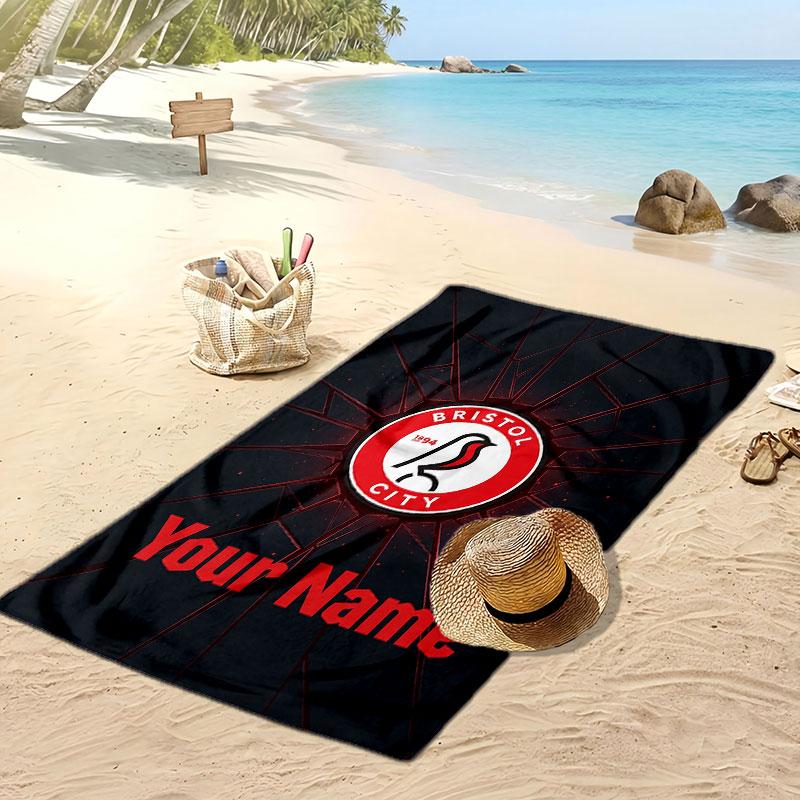 Bristol City Personalized Printed Beach Towel Soccer Logo Support Custom Name Text Absorbent Towel For Sport Travel Special Gift