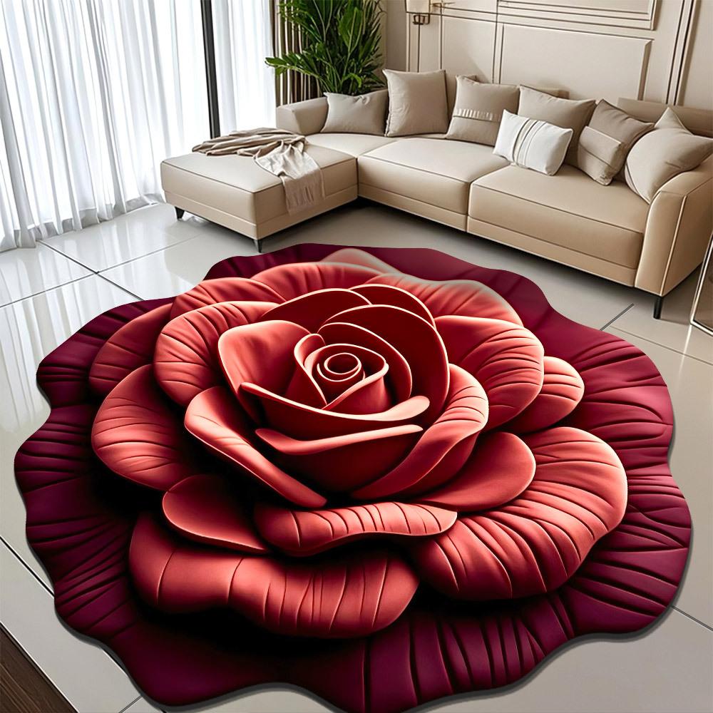 3D Visual Effect Peony Flower Floor Mat Home Living Room Carpet Dirt Resistant Easy To Maintain Absorbent Anti Slip Mat
