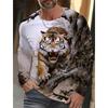 Tiger Print Pullover Autumn Men's Casual Long Sleeve T-shirt Top Round Neck Sweatshirt Streetwear Harajuku Men's Wear