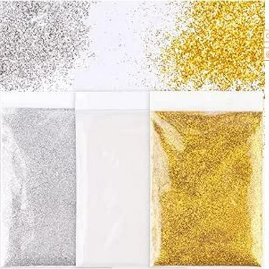 Золотой, серебряный и блестящий пигментный порошок с клеем для поделок своими руками и рождественских украшений.