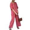 2024 Women's Summer Cotton & Linen Solid Color Casual Suit with Loose Trousers