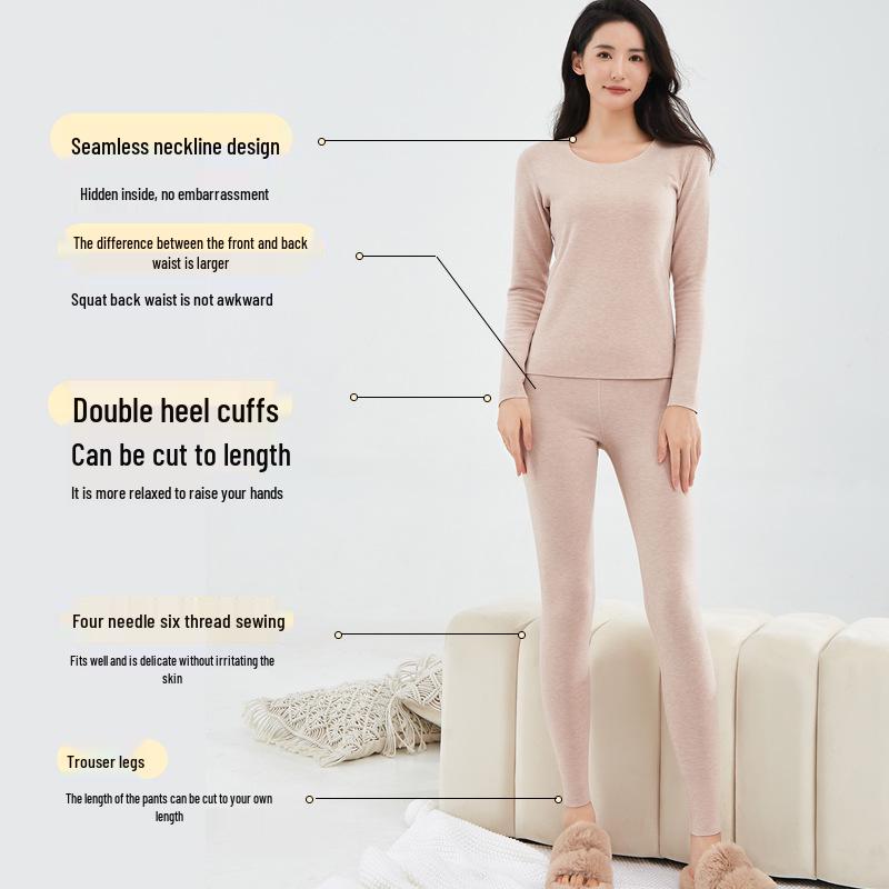 Женский термокомплект из кашемировой смеси с теплогенерирующим эффектом, с круглым вырезом: Антистатичное, Приятное к коже, Осенне-зимнее нижнее белье