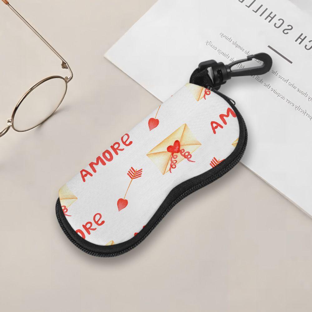 Romantic Love Letter Print Soft Pouch, Sunglasses Case, Portable Spectacle Holder, Cute Valentine Gift Eyewear Accessories for Travel