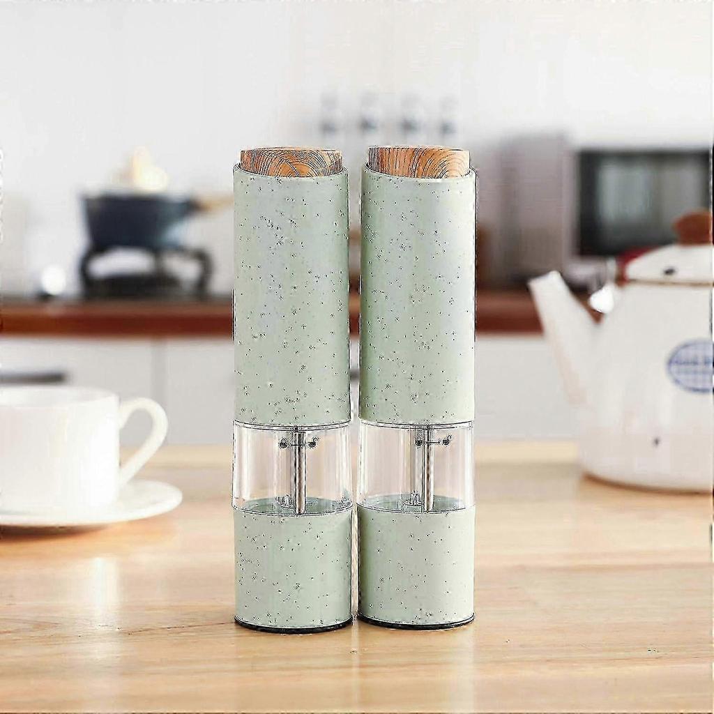 2-Pack Electric Salt and Pepper Mills, Automatic Spice Grinder with LED Light, Adjustable Ceramic Mechanism for Spices Chili Green