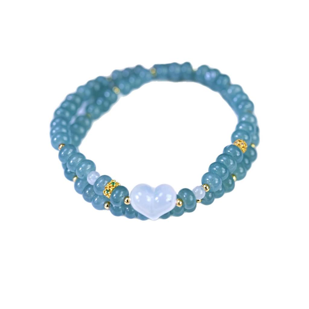 Elegant Blue Water Jade & White Crystal Women's Bracelet - Luxurious Beaded Jewelry Accessory