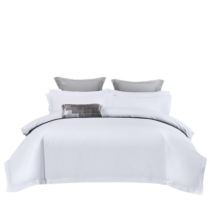Hotel Style White Bedding Set Pure Color Bed Linen Guest Room Airbnb