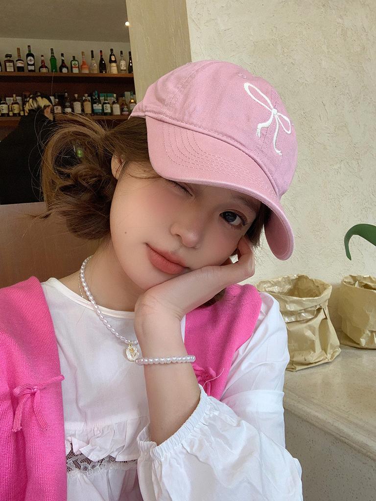 Elegant Cotton Summer Baseball Cap With Adorable Bow Embroidery For Women