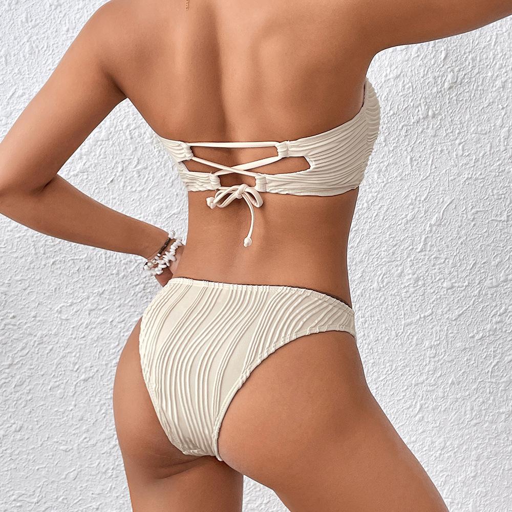 2025 New Solid-color Bikini Swimsuit Is A European and American Sexy Lace-up Two-piece Bikini