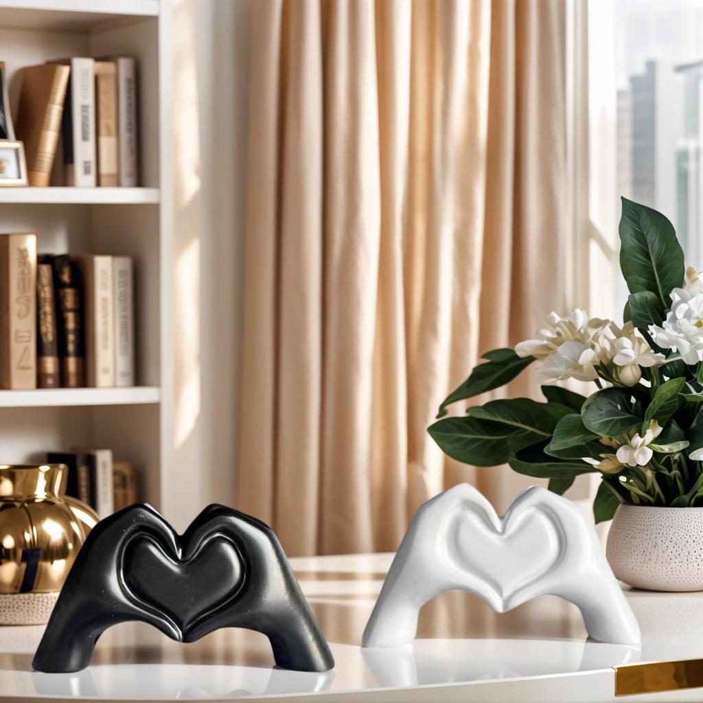 1 Piece of Creative Hands Making a Heart Statue Ornament, Available in Gold/Black/White, Living Room Tabletop Art Decoration, Home Decor,