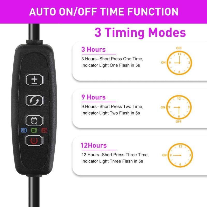 20 светодиодных ламп для выращивания комнатных растений, полный спектр, автоматическое включение и выключение, таймер 3/6/12 часов, 9 регулируемой яркости