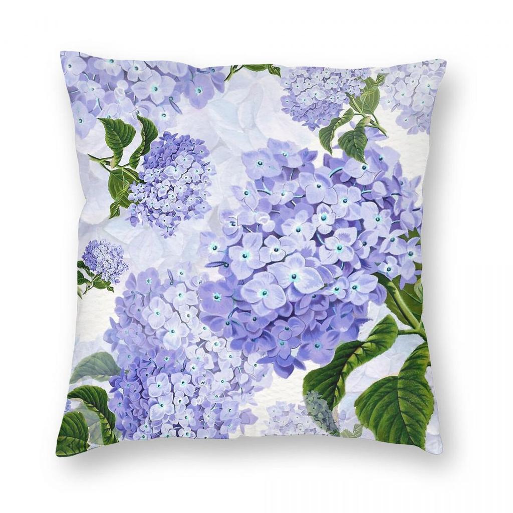 Purple Hydrangeas Square Pillowcase Polyester Linen Velvet Printed Zip Decor Pillow Case Home Cushion Cover