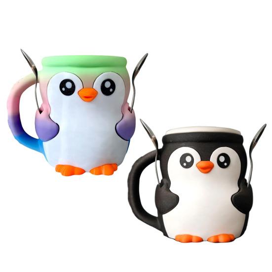 Пингвин Держатель для пинты мороженого с ложкой Ящик для закусок Многоразовые контейнеры для мороженого Подставки для эскимо Рукав для стакана/банки пива