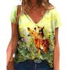 Женская повседневная футболка Топ Новый V-образный вырез Свободный Короткий рукав С цифровой 3D-печатью Футболка