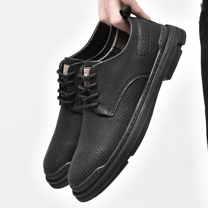 Men Breathable Sneakers Fashion Driving Walking Shoes for Male Skate Flats Fashionable Perforated Outdoor Men's Leather Shoes