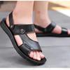 Fashion Men's Summer New Sandals and Slippers Men's Leather Sandals Adult Thick-soled Beach Shoes Non-slip Open-toe Leather Sandals