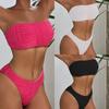 Women's Swimwear Solid Color Striped Bandeau High Waist Bikini Beachwear Bathing Suits