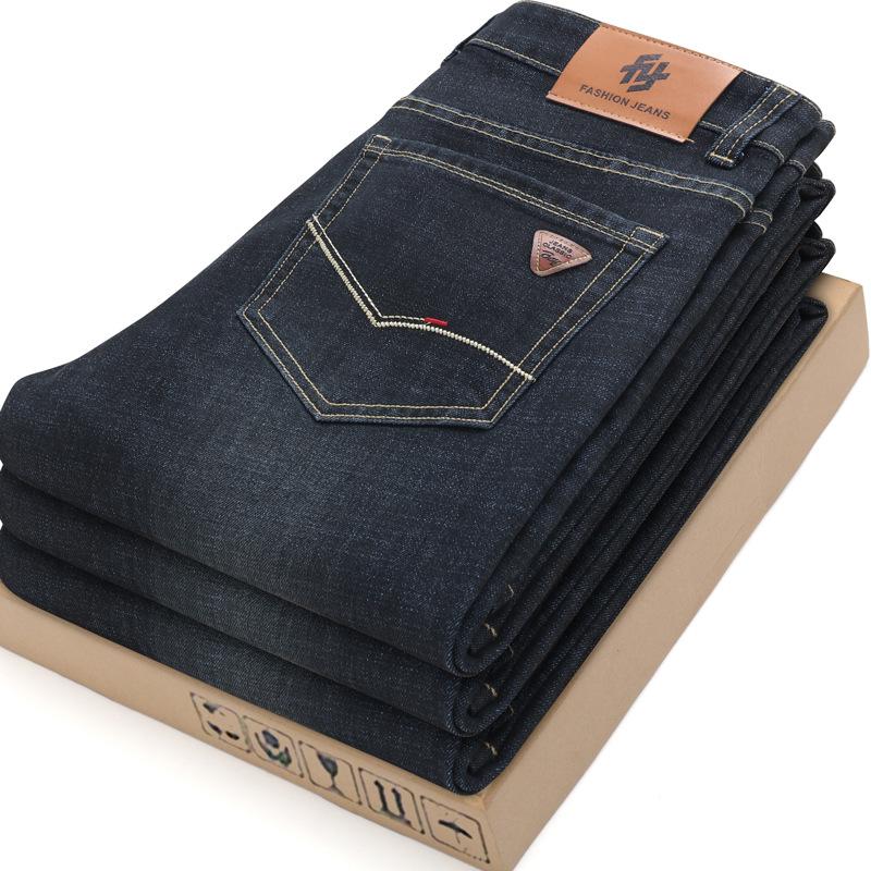 Новые джинсы осень-зима, флисовые утолщенные свободные прямые деловые эластичные повседневные брюки