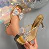 Designer Slippers Crystal Bowknot High Heels Slippers Square Head Peep Toe High Heels Slippers Summer Party Dress Pumps