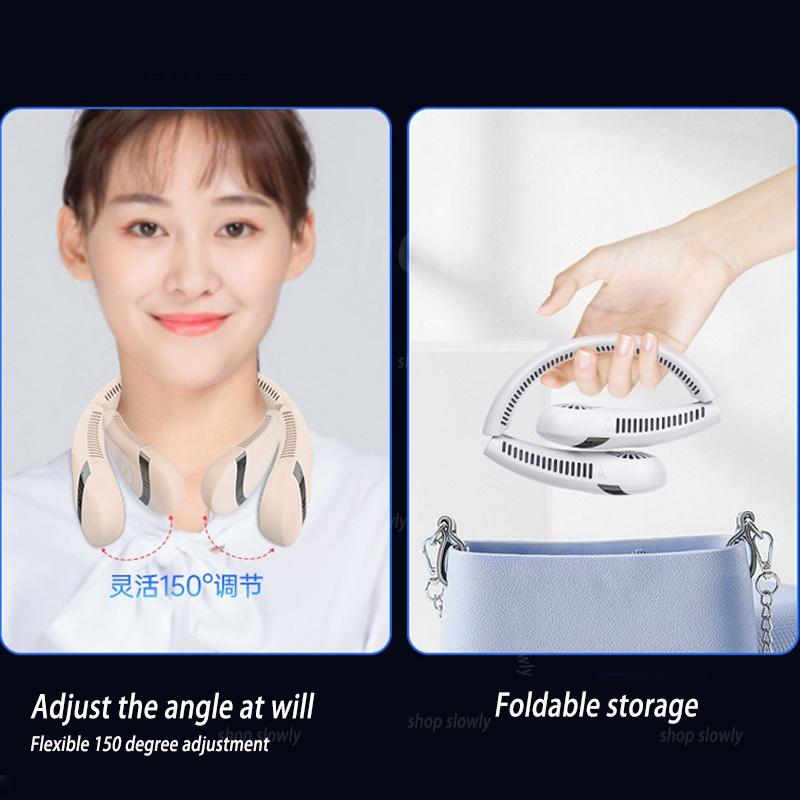Безлистный подвесной шейный вентилятор, 3000 мАч, 360-градусный вентилятор, USB перезаряжаемый мини-вентилятор охлаждения, портативный складной спортивный подвесной шейный вентилятор