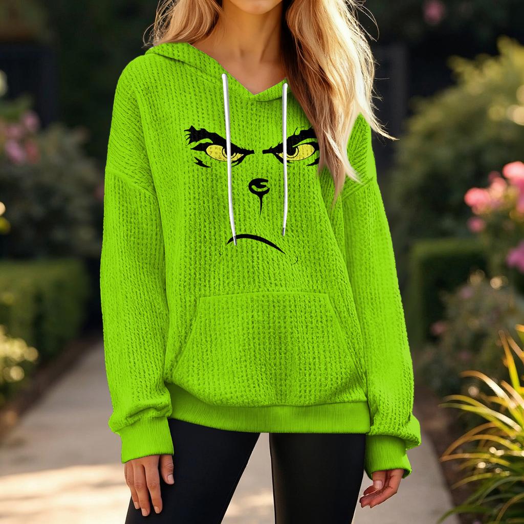 Women's Fashion Casual Christmas Print Pullover Long-Sleeve Hooded Sweatshirt