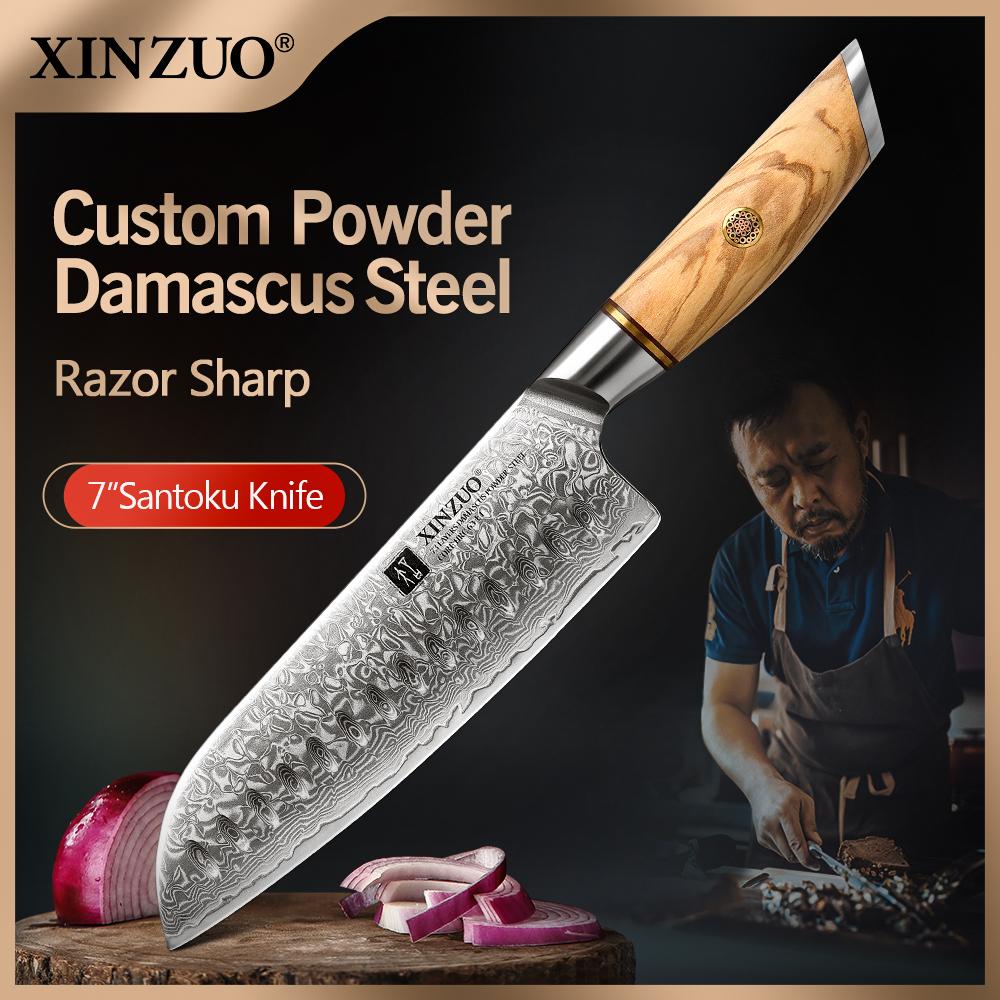 XINZUO 7'' Inch Santoku Knife 73 Layers Real Damascus Steel Pattern Knives Professional Sharp Blade Vegetable Knife Cooking Tool