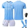 Manchester City 23/24 Home Football Jersey 17 De Bruyne 9 Haaland 10 Grealish Blue Match Edition with Socks