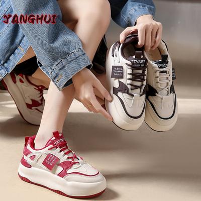 Новые цветные женские туфли с завязками и круглым носком, белые, на толстой подошве, повседневные, универсальные, модные, нескользящие, теннисные туфли