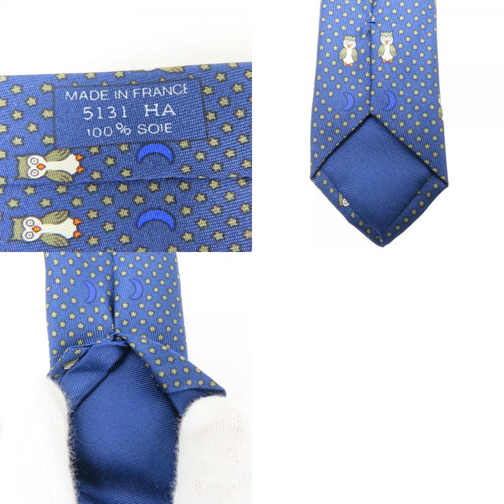 Used HERMES Tie Shane Dunkle Pattern Owl Silk Navy Suit