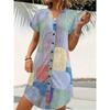 JKASHDK Женская мода лето весна цвет блок принт короткий рукав V-образный вырез свободная талия повседневные платья