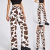 Fashion Women High Waist Loose Pocket Cow Printing Jeans Pants
