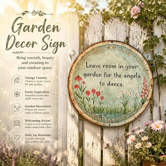 Garden Decor for Patio Round Metal Sign, Retro Distressed Iron Wall Decor, Weather Resistant Decorative Sign Vintage Art Plaque Outdoor Courtyard