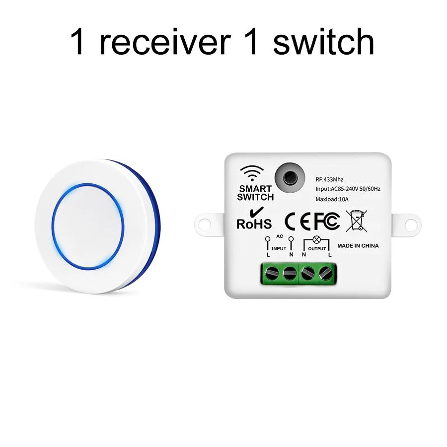 RF 433MHz беспроводной выключатель света AC 100-240V релейный приемник мини круглая кнопка переключатель пульт дистанционного управления для домашней светодиодной лампы 10A