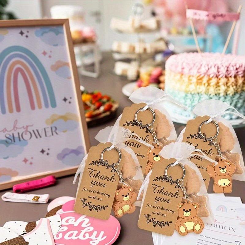 12 шт., сувениры для детского душа, подарок, брелок с медведем и сумкой из органзы, бирка из крафт-бумаги с благодарностью для гостей, для девочек и мальчиков, поставка для дня рождения