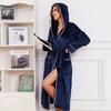 Autumn Winter Long Hooded Kimono Bathrobe Gown Thicken Female Flannel Hooded Robe Warm Sleepwear Nightgown Coral Fleece Homewear