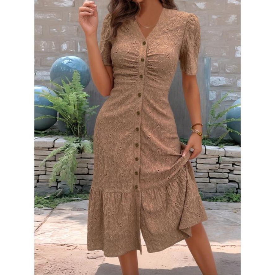 Женские модные летние весенние однотонные повседневные платья с v-образным вырезом и короткими рукавами и высокой талией