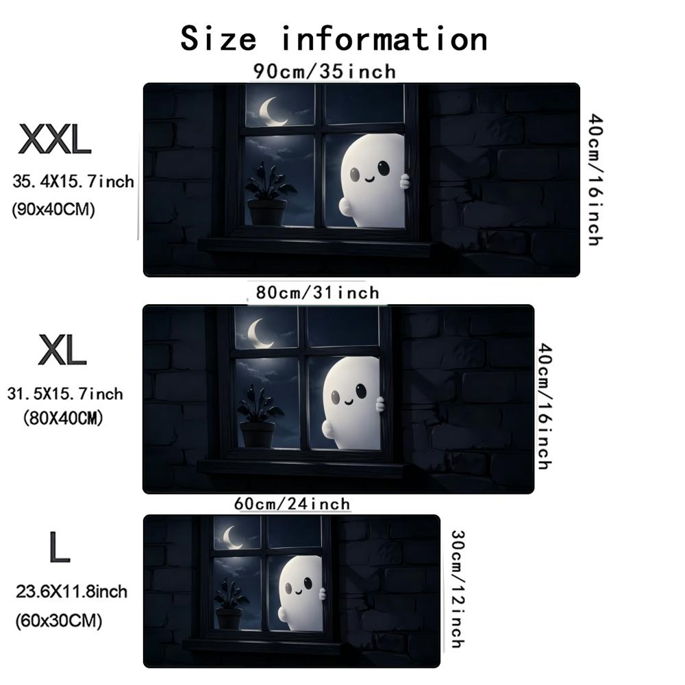 Cute Cartoon Ghost Window Gaming Mouse Pad Desk Mat Mousepad Stitched Edge Non-Slip Rubber Base for PC Office Student Game Work