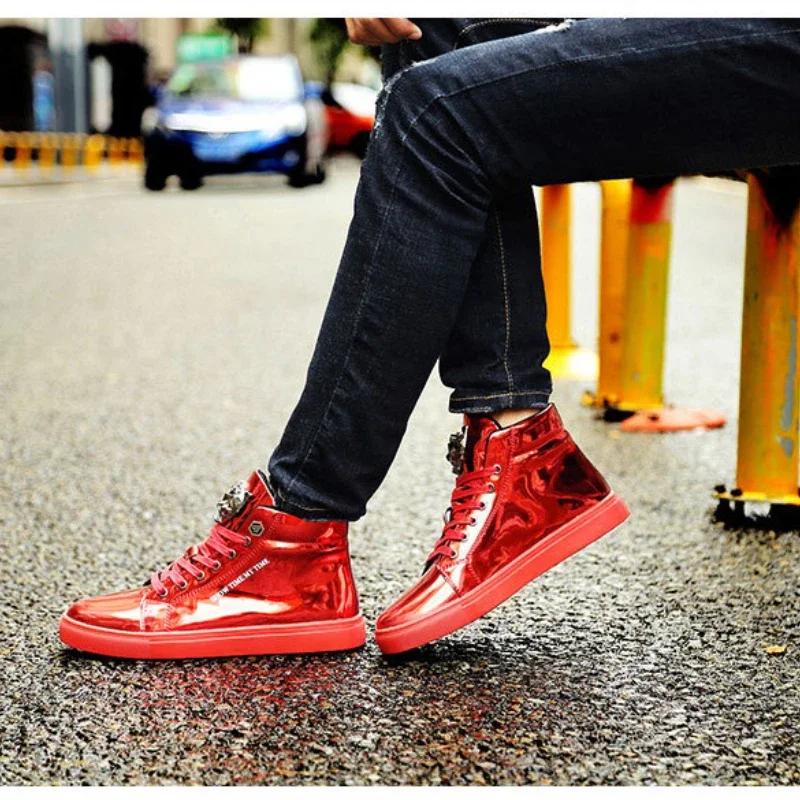 Мода 2025 Уличные мужские высокие кроссовки Модная мужская повседневная обувь Зеркальные трендовые мужские кеды Повседневные кроссовки Zapatos Para Hombre
