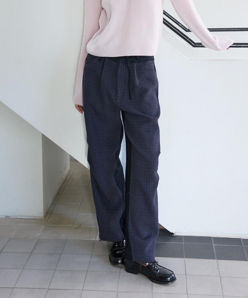 SHINE ON YOU Dual Texture Wool Check Pants_Classic Navy