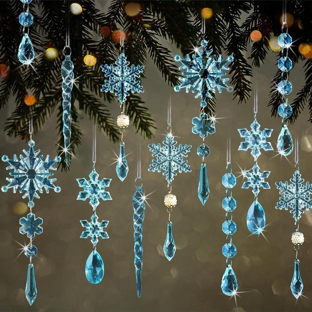 18pcs Clear Acrylic Christmas Hanging Teardrop Shape Icicle Decorations Pendant Home Decor