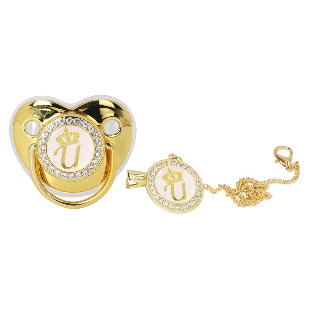 Детская пустышка, портативная, изысканная, с золотыми буквами короны, со стразами, с цепочкой-зажимом