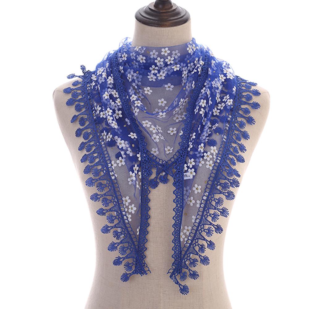 Korean Floral Lace Triangle Scarf with Tassels - Classic Breathable Design for Women