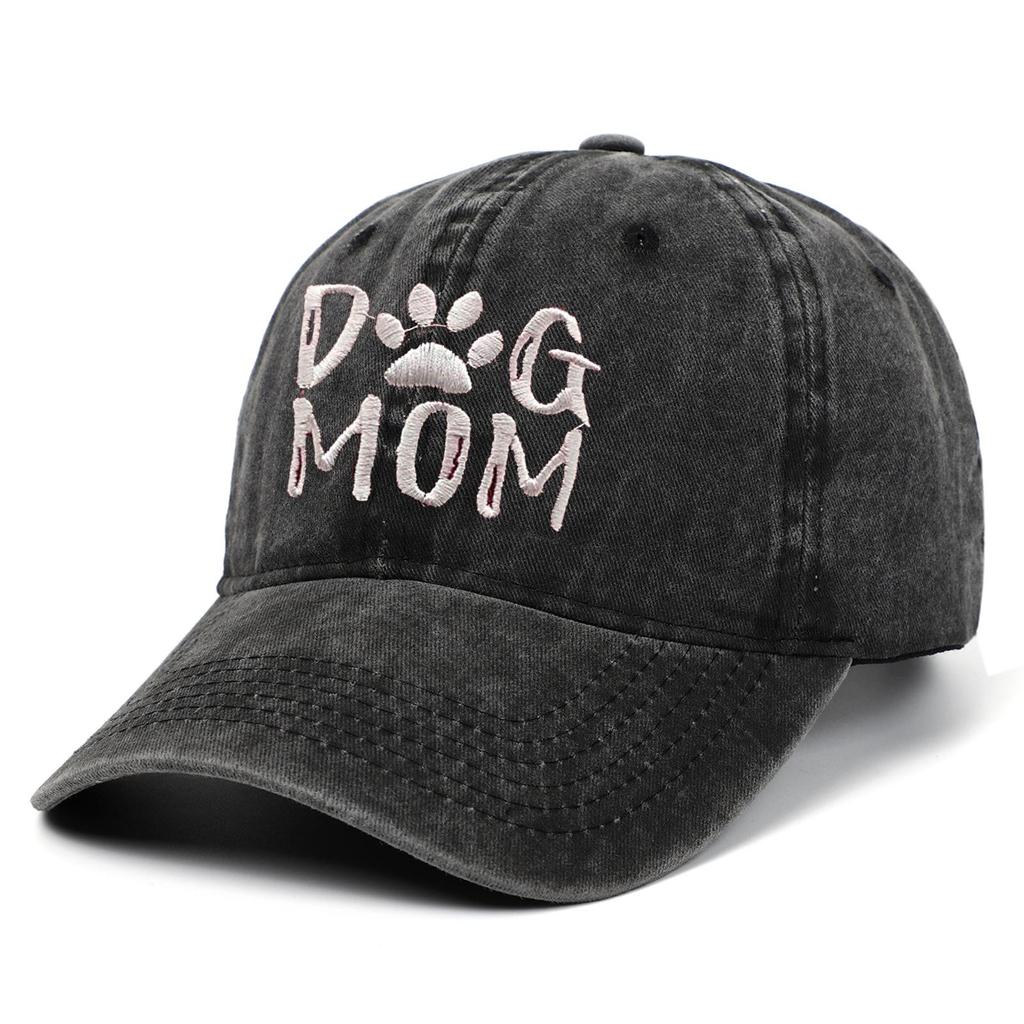 Мужская кепка-панама из чистого хлопка с эффектом потертости и вышивкой "DOGDADDOGMOM" - Бейсболка с широкими полями