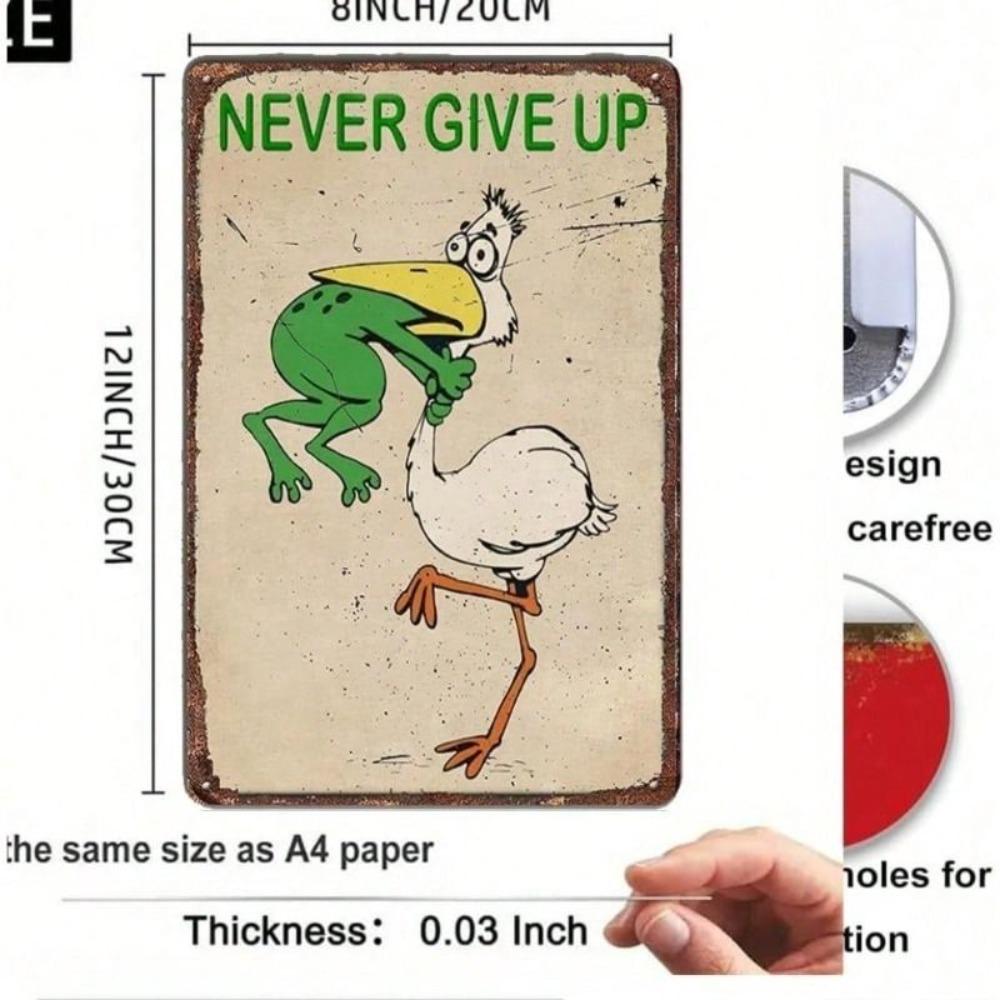 Never Give Up Vintage Frog Lover Metal Wall Poster 8x12 Inch Home Decor