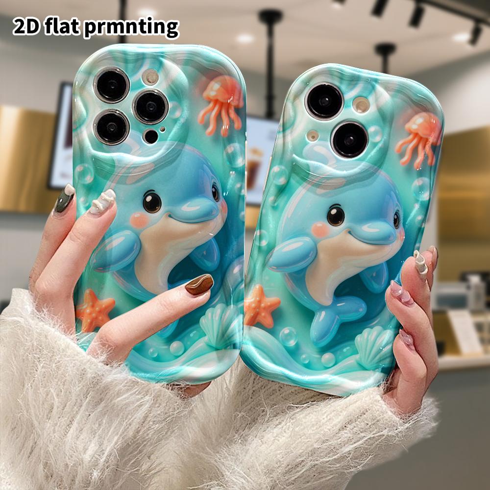 Phone case: 2D flat design, compatible with iPhone 18 17 16 15 14 13 Pro protective cases, little dolphin, perfect Christmas and Halloween holiday gif