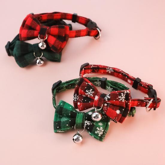 Cat Collar Bell Dress Up Plaid Christmas Element Pet Collar for Party