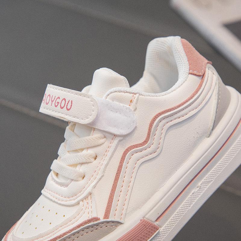 Spring and Autumn Children's Leather White Shoes New Elementary School Sports Board Shoes Boys and Girls Soft Sole Students