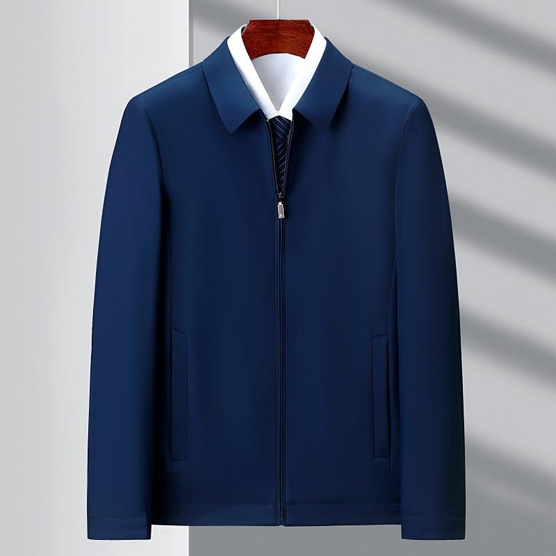 Весенние и осенние мужские куртки высокого класса, деловая повседневная одежда для пап среднего и пожилого возраста из шелка тутового дерева с лацканами