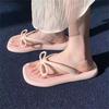 Flip-flops Girl Wearing Slippers In Fairy Style Bow Flip-flops Soft Bottom Solid Color Beach Light Pinch Slippers