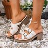 Fashion Cross One Strap Platform Non-Slip Block Heel Sandals Women's Round Toe Open Toe Non-Slip High Heel Slippers